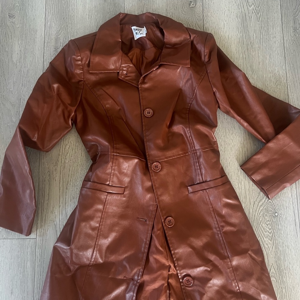 Rust Brown Faux Leather Trench Coat